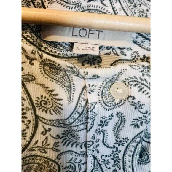 Loft Paisley Corduroy Blouse Top Size XL Boho Peasant Western Cottage Green - Picture 5 of 8